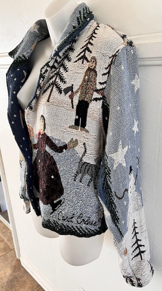 De Colección Pintado Pony Carol Endres Navidad Muñeco de Nieve Patinador sobre Hielo Tapiz Chaqueta O/S Foto 3 de 4