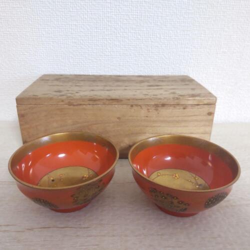 Plum Blossom MAKI-E Lacquer Bowl 2.4 inch Set MEIJI Era Old Japan Antique Art - Picture 1 of 10