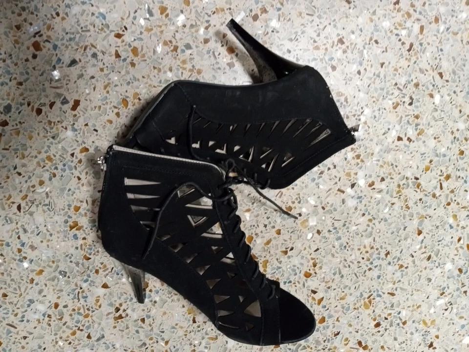 Sandalias de tacón ajustadas con cremallera trasera para mujer punta abierta con cordones zapatos hechos por el hombre talla 8 Foto 4 de 4