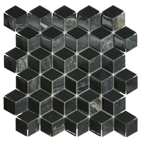 3D Nero Glass Square Mosaic Tiles Walls Floors Bathroom Kitchen - Picture 1 of 5