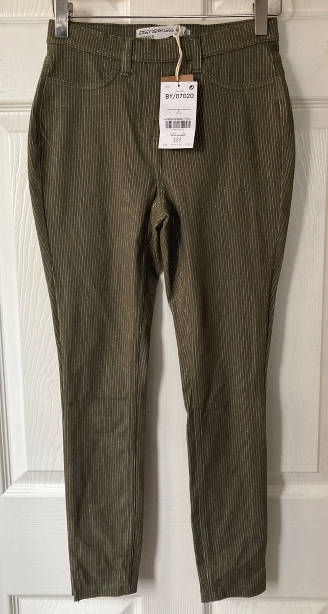 NEW NEXT Ladies Green Pinstripe Jersey Denim Cropped Leggings Size