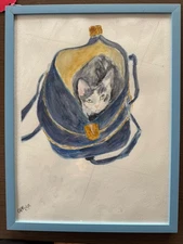 Watercolor- “Curious stowaway” Percy framed 13” X 17”