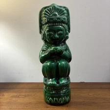 Vintage MCM Aztec Mayan Tiki Bar KAHLUA Decanter Green Ceramic K&B w/Labels
