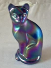 Vintage Fenton Purple Iridescent Carnival Glass Cat 5” w/ original label