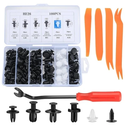 Clips agrafes fixation voiture 100 pièces plastique noir Ewwtrey - Photo 1/4
