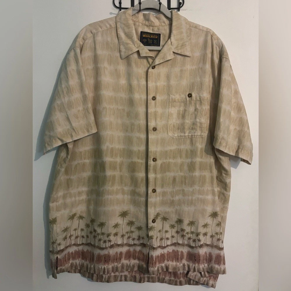Vintage Mens XL Woolrich Cotton Hawaiian Shirt Short Sleeve Button Down Casual