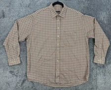 Burberry London Shirt Mens XL Long Sleeve Red Navy Houndstooth Check Made in USA