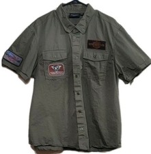 Harley Davidson Mechanic Shirt Men's Army Green With Patches Size Ex-Large
