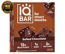 IQBAR Salted Chocolate Protein Bars, 4 Count Box Vegan, High-Fiber Energy Snacks
