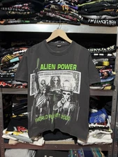 Vintage 1996 Alien Power World Planet 2030 Grey Men’s T-Shirt Size L Y2K Hype