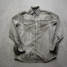 Roar Shirt Mens Small Gray Western Long Sleeve Snap Button Embellished Denim