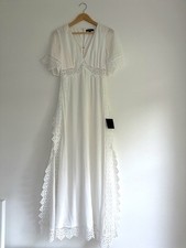 Lulus White Lace Maxi Dress Size S NWT Flutter Sleeves Boho Wedding Bridal Gown