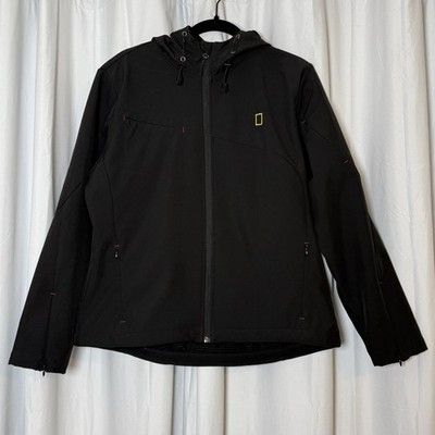 National Geographic Logo Softshell Jacket Womens Large Black Travel Outdoor