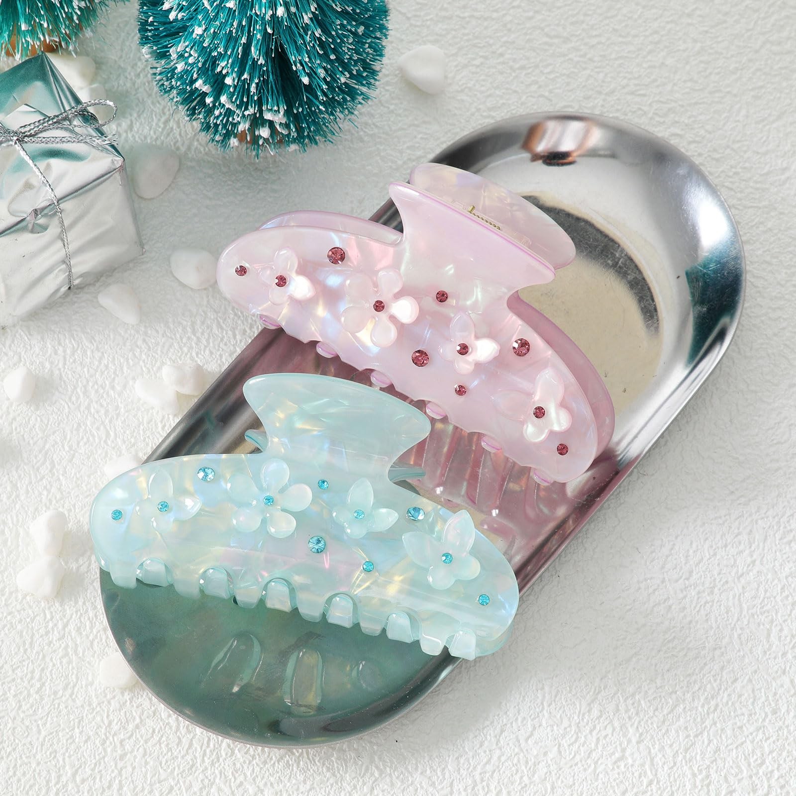 HAIMEIKANG 2Pcs Acrylic Flower Hair Claw Clips - Large Jaw Clips for Women