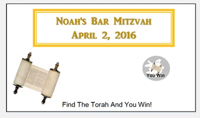10 Bar Mitzvah Torah Scratch Off tickets personalized party game - Photo 1/3