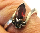STERLING SILVER OLD VINTAGE   GARNET AND MARCASITE DRESS RING SIZE Q