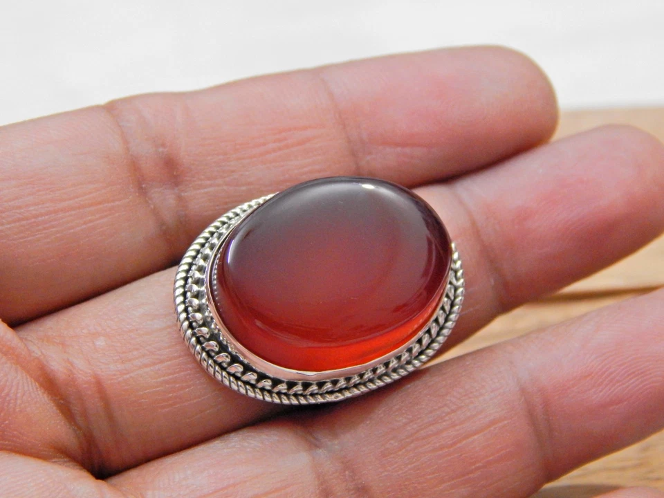 Anillo de plata esterlina 925 natural Aqeeq piedras preciosas marrones joyería hecha a mano para regalo Foto 3 de 4