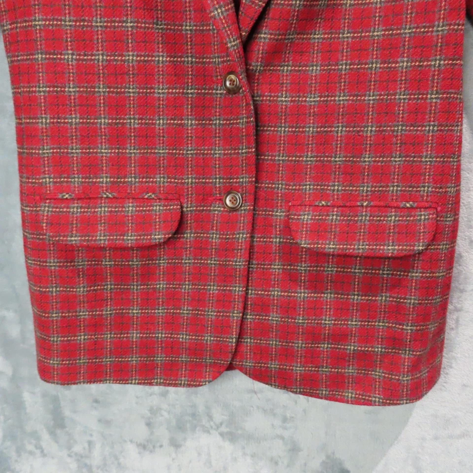 Blazer vintage Eddie Bauer para mujer mediano alto rojo a cuadros chaqueta de lana bolsillos años 90 Foto 3 de 4
