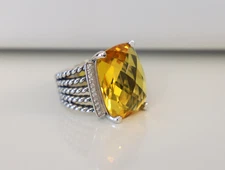 David Yurman Silver Wheaton Cocktail Ring Lemon Citrine & Diamonds size 6