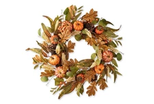 24 in. D Fall Unlit Pumpkin Leaf Floral Wreath