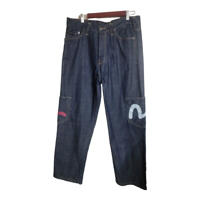 EVISU Jeans Men 38 Blue Paris Denim Vintage Art To Wear Baggy Hip