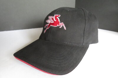 VINTAGE Mobil® Pegasus Trucker Hat Buckle Adjust Cap Black W