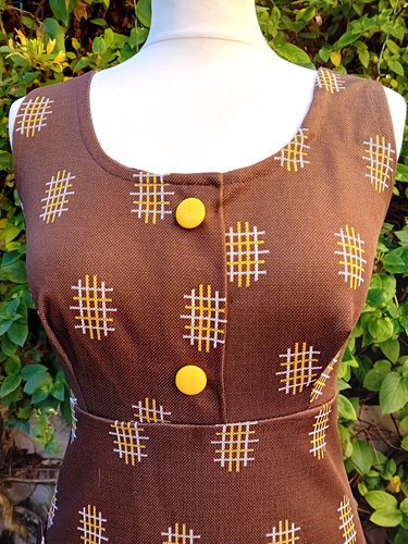 VINTAGE 1960s 70s CRIMPLENE PINAFORE MOD DRESS BIG BUTTONS POCKETS SCOOTER GOGO - Picture 5 of 11