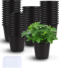 Augshy Nursery Pots, 110 Pcs Black Plastic Plant Pots 4 Inches Seed Starting Pot