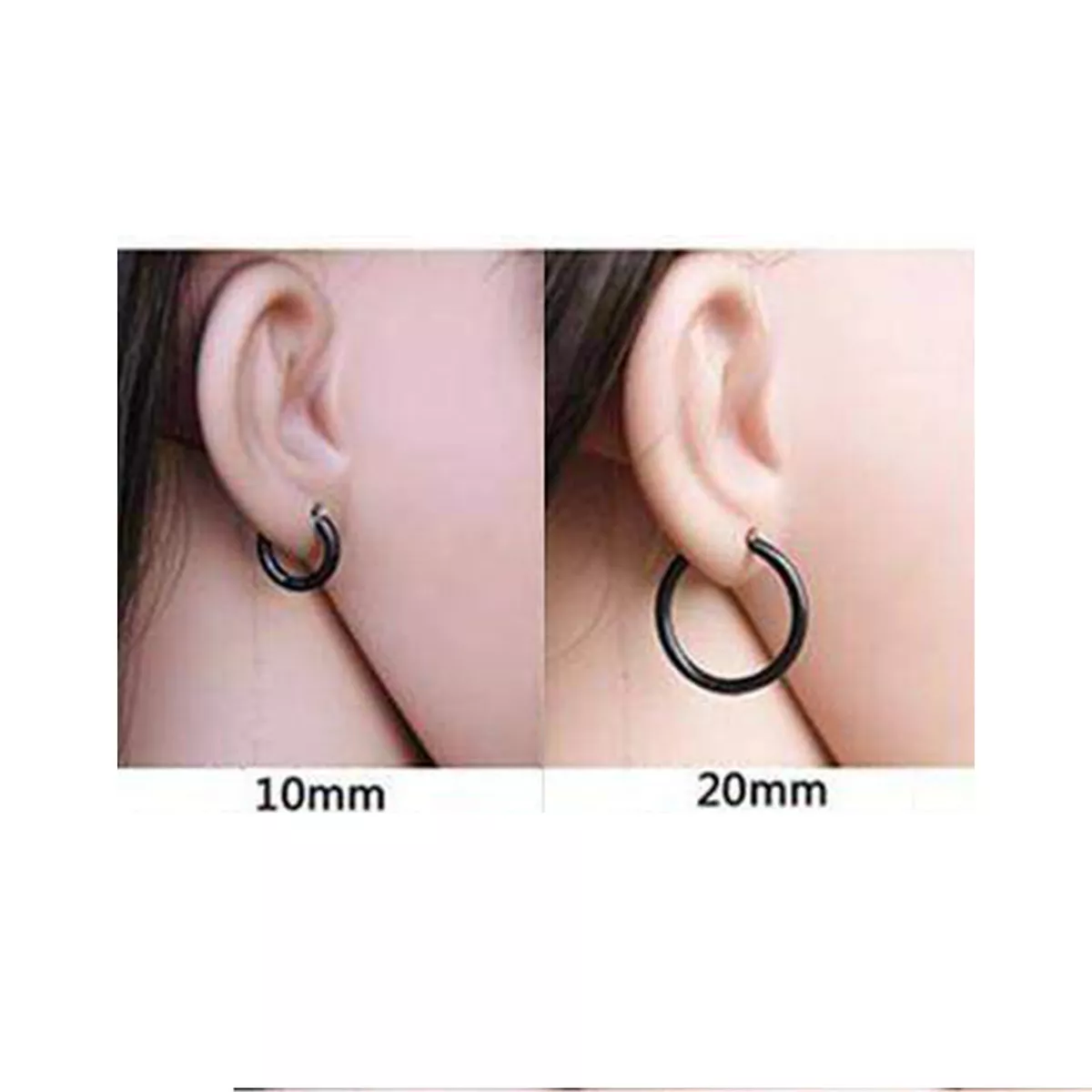 20mm Black Men Women Surgical Steel Sleeper Huggie Hoop Earrings Non Allergenic