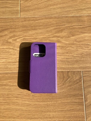 Étui portefeuille pour iPhone 14 Pro couleur lavande en cuire véritable grainé - Afbeelding 4 van 5