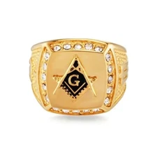 Eva and Esh Stylish Gold Initial Ring For Men | Masonic Ring Freemason Jewelry 8