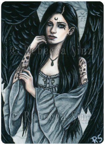 ACEO LE PRINTS Angels Tattoos Colors Gothic Grayscale Black Gray White Wings - Picture 4 of 7