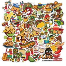 50 Pcs Mexican Food Stickers Taco Waterproof Vinyl Decals for Water Bottles