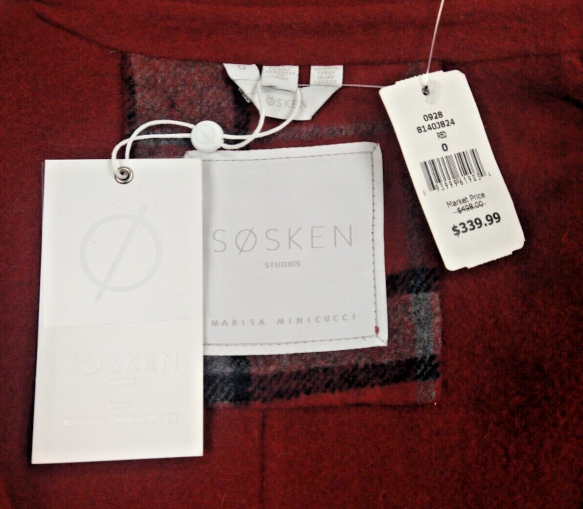 NWT Sosken Studios, Jasmine Red Plaid, Ladies' Fringed Duster Coat