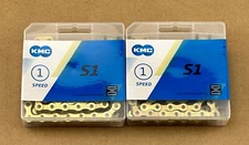 ( 2 )TWO KMC BICYCLE Chains 1/2x1/8x112 1/Speed IN Gold, BIKE CHAIN, EASY TO USE