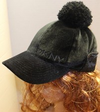 NWT DNKY GIRLS YOUTH BLACK SKIMMER VELVET WINTER HAT W/POM OSFM D24