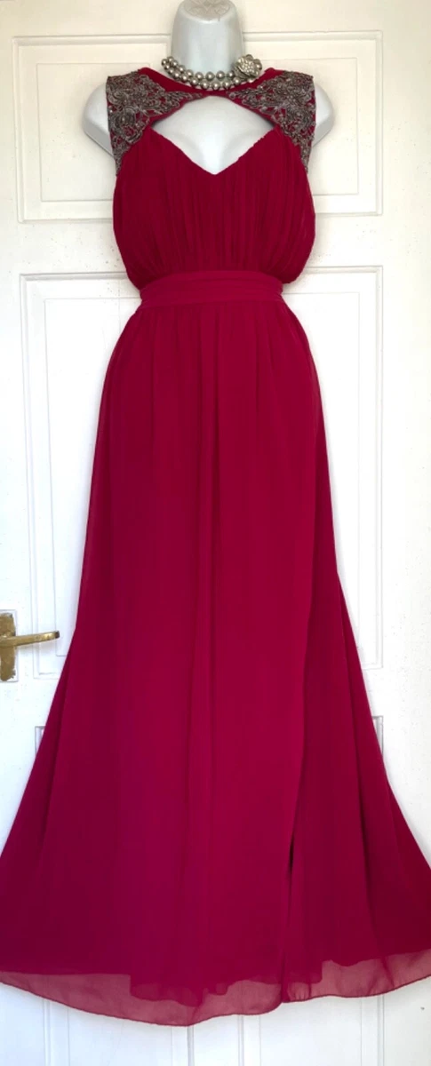 LITTLE MISTRESS KEYHOLE EMBROIDERED BEADED MAXI PARTY DRESS SIZE 20