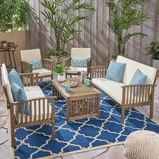 Carol Outdoor 5-Piece Acacia Wood Sofa Set