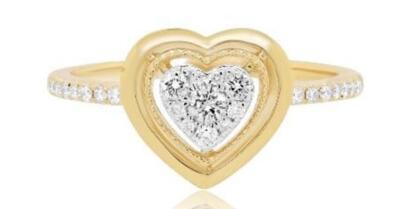 ESTATE .22CT DIAMOND 14KT YELLOW GOLD 3D ROUND CLUSTER HEART SHAPE FUN LOVE RING