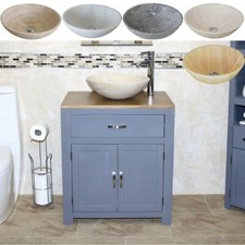 Bathroom Vanity Grey Painted Wood Wash Stand & Marble Stone Basin 502GSBC