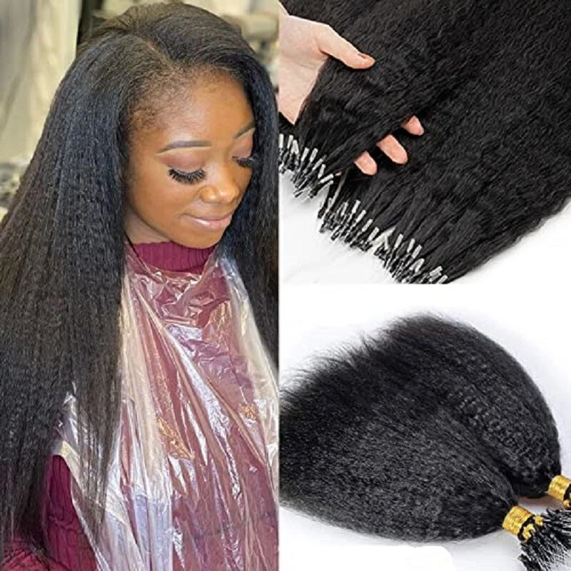 Micro Loop Human Hair Extension Kinky Straight Micro Beads Link