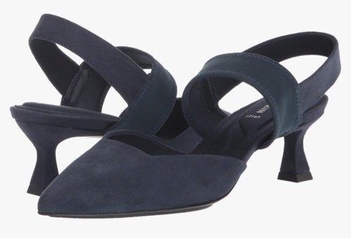 Anne Klein Women's 11 Imani Slingback Dress Heels Navy Blue-2 Inch Heel Leather - Picture 4 of 9
