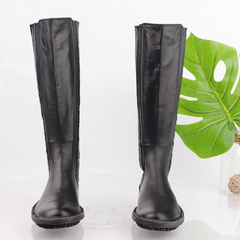 Bota para mujer Rocco P. talla 36,5 6 alta suela moto cuero negro tirar de Italia Foto 4 de 4