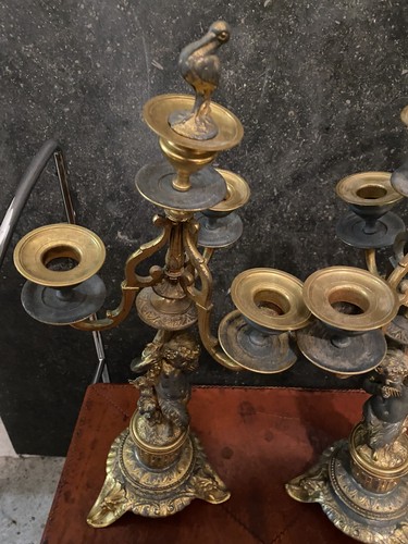 Candelabri 2 Bronzo Cherubini Luigi XVI antichi - Imagen 9 de 11