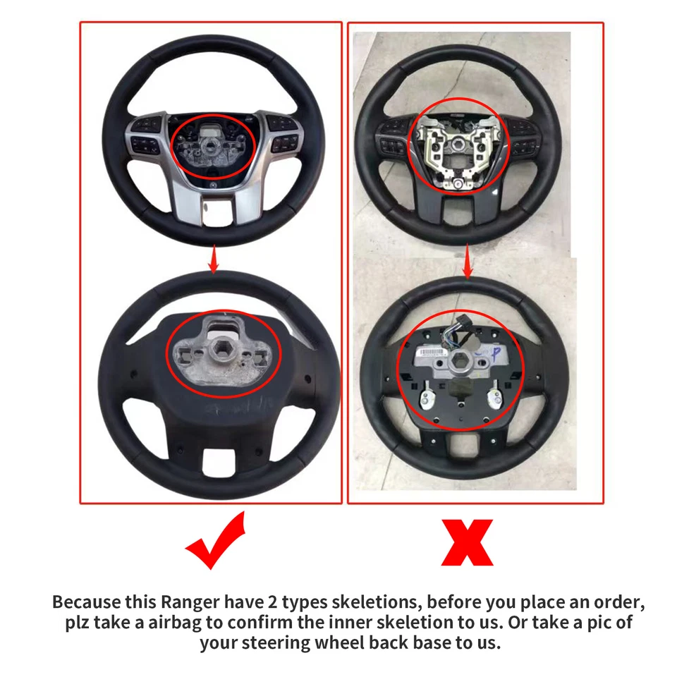 Volante de fibra de carbono real para Ford Ranger Everest 2016-2020 costura roja Foto 3 de 4