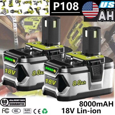 2PACK P108 For RYOBI 18V 8000mAh High Capacity Battery Plus 18 Volt Li-Ion NEW