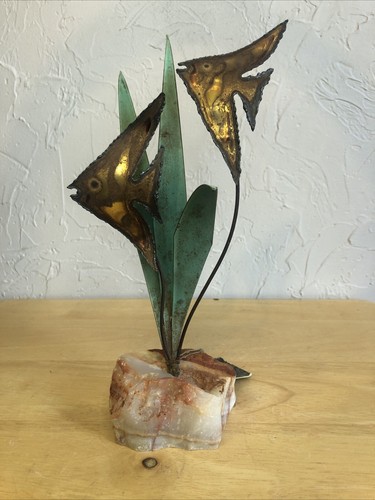 Vtg Mario Jason ARTIST with IMAGINATION Brass Fish in Kelp STONE BASE Sculpture - Picture 6 of 14
