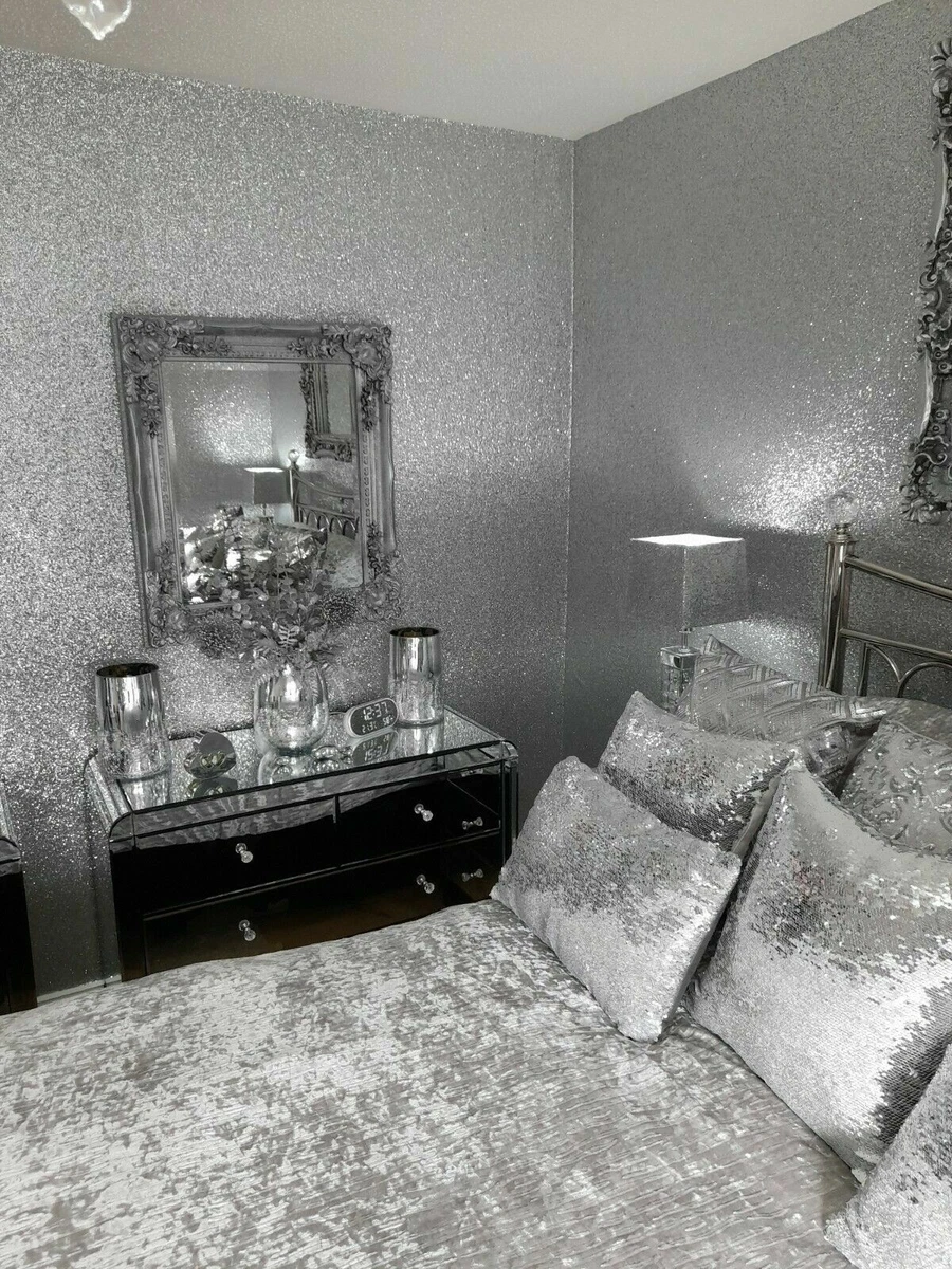 Silver Glitter Fabric, Wallpaper and Home Decor