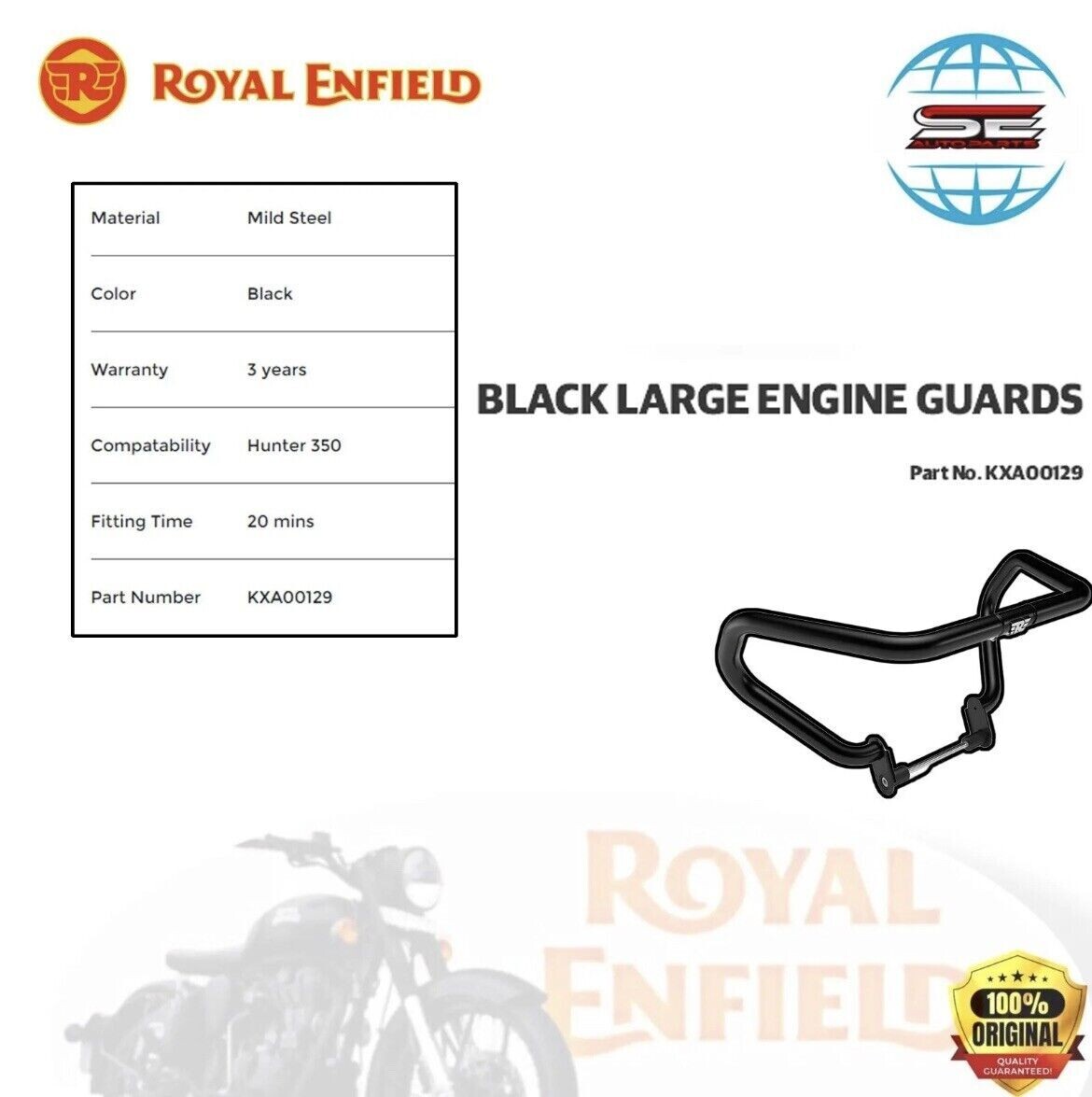 ROYAL ENFIELD HUNTER 350 SIGNATURE BENCH SEAT&ENGINE GUARD RIDERACCESSORIES KIT