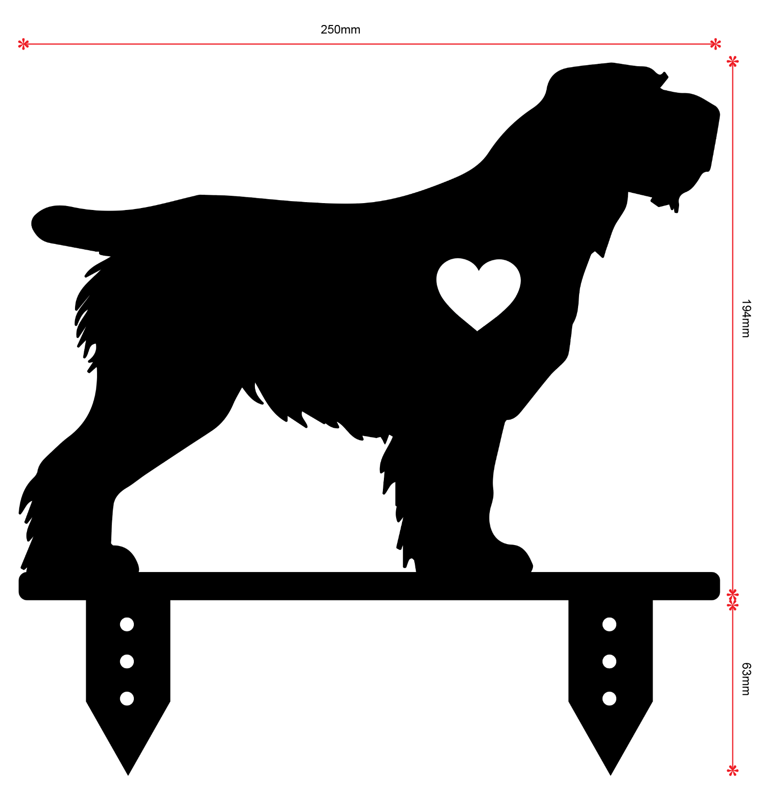 Italian Spinone Silhouette Metal Garden Ornament, heart optional Dog